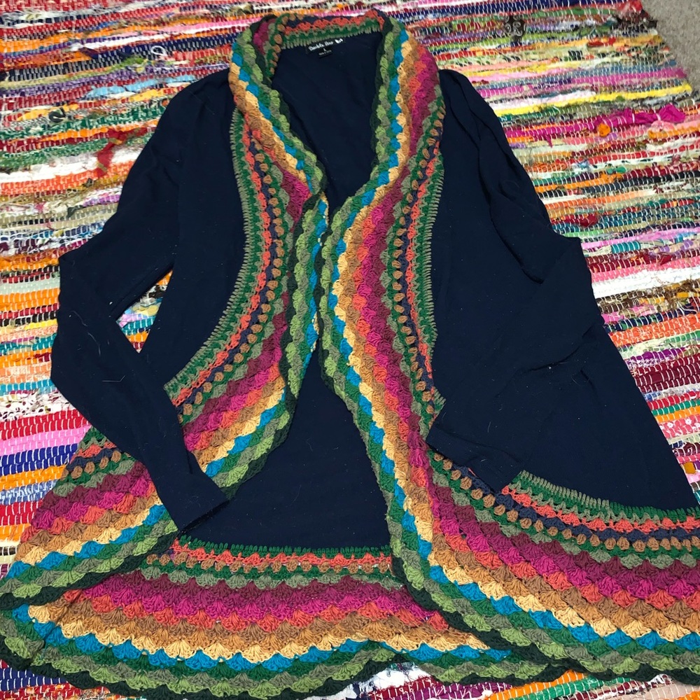 RAINBOW CROCHET ACCENT CARDIGAN